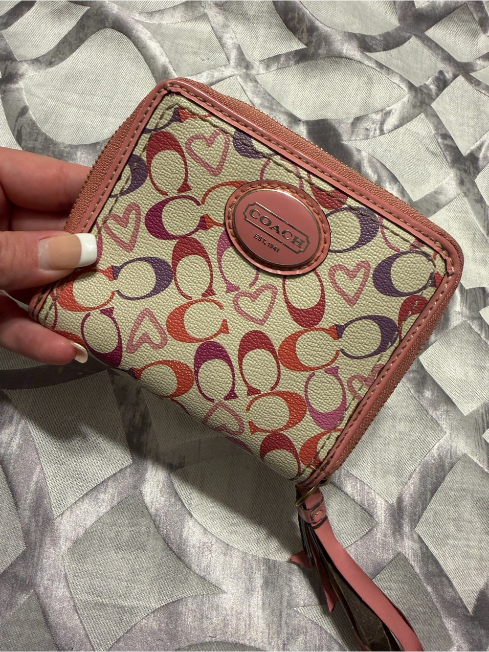 COACH Y2K Pink Heart Coquette Signature Zip Wallet RARE Vintage